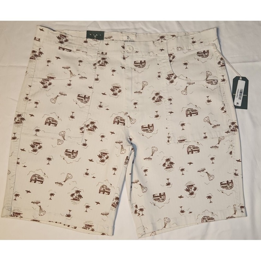 Mutual‎ Weave Chino Shorts Ivory with Jeeps Palm Trees Hot Air Print Size 40 NWT